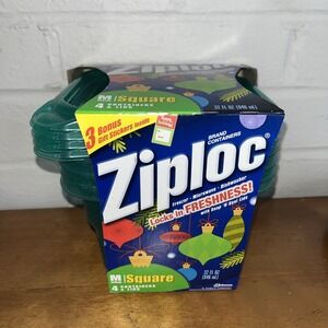 New Ziploc Limited Edition Holiday Medium Square Container Green 3 Count 32 Oz